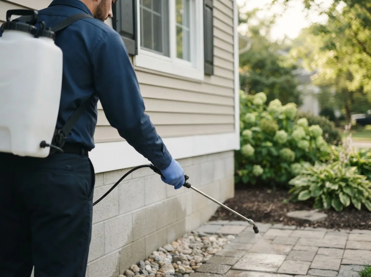 Pest control technician inspecting a home in Mason, IL
